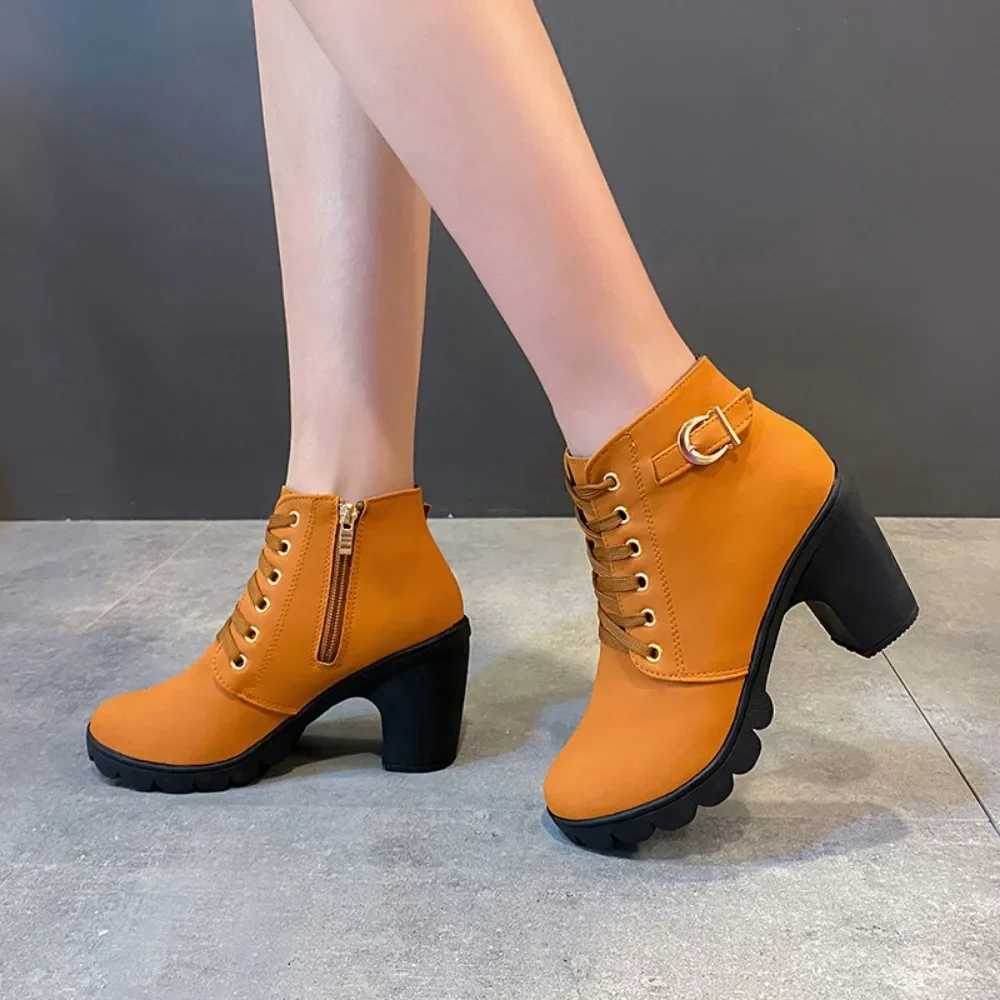 High Quality New spring winter warm pump boots high-quality lace laces European womens shoes PU high H boots fast Dery platform boots T241113