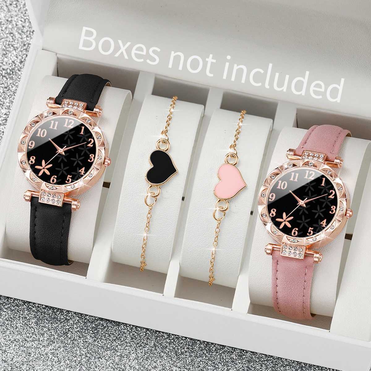 4pcs / set weming watch fleurs de mode composer le quartz watch groupe de bracelets de bracelets de bracelets coeur avec boxxj241109