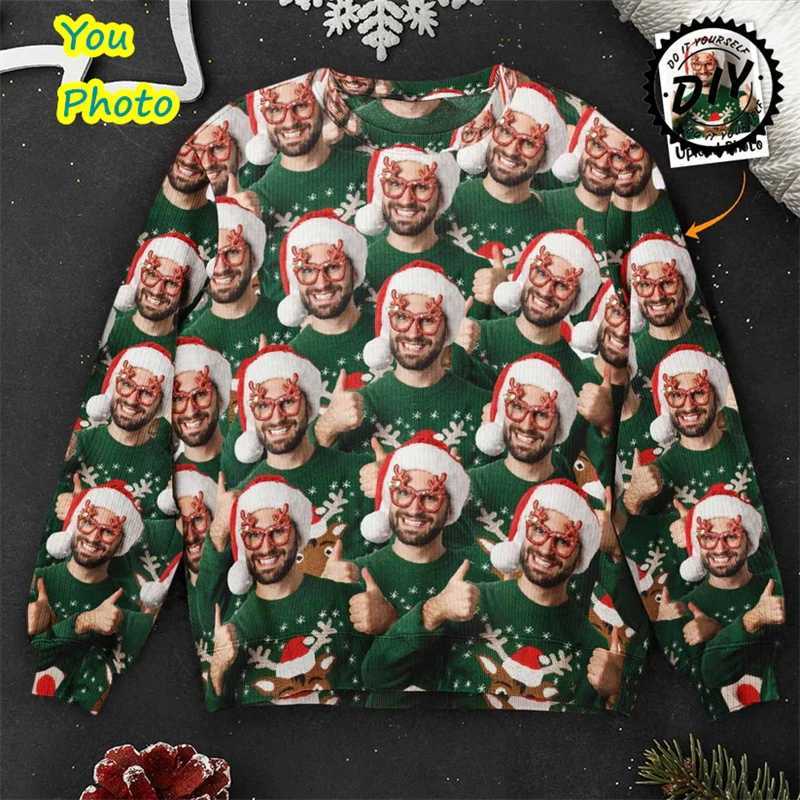 Custom Face Photos Sweater For Men Women DIY Mens Christmas Crewneck Sweatshirt Funny Personality Customize Hoodie Mens Clothes LX241113