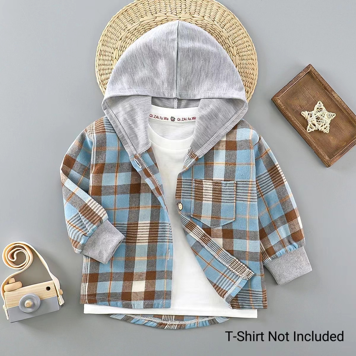 New Children's Spring And Autumn Shirts Children Boys Hooded Plaid Shirts Baby Girl Long-Sleeved Square Bottoming Jacket Tops