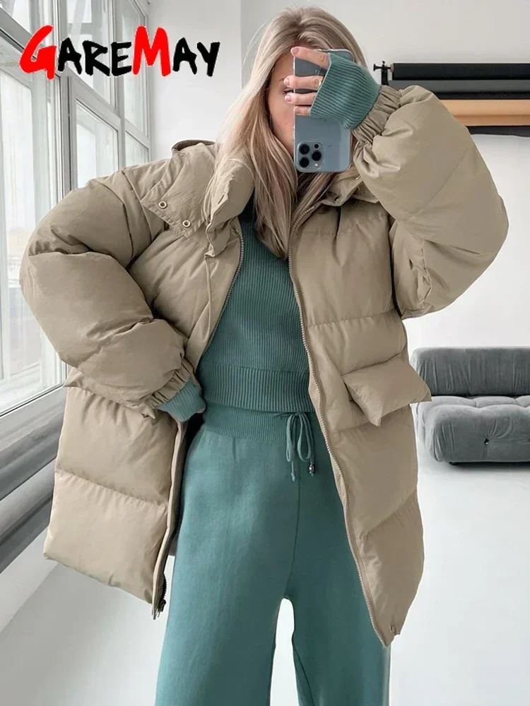 Parka d'hiver pour femme 2024, veste chaude, bleu, Vintage, rembourré, épais, surdimensionné, en coton noir, manteau matelassé avec capuche pour