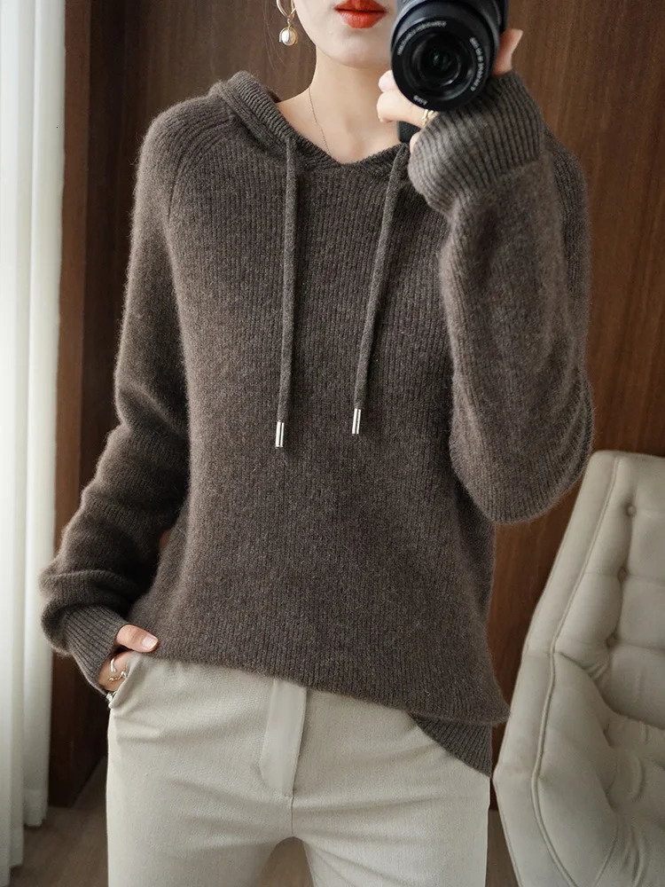 Autumn and Winter Womens Warm Sweater Cashmere Wool Blended Lanhua Hoodie Collar Coat Casual Knitted Thick Jacket Top Sweater 241113