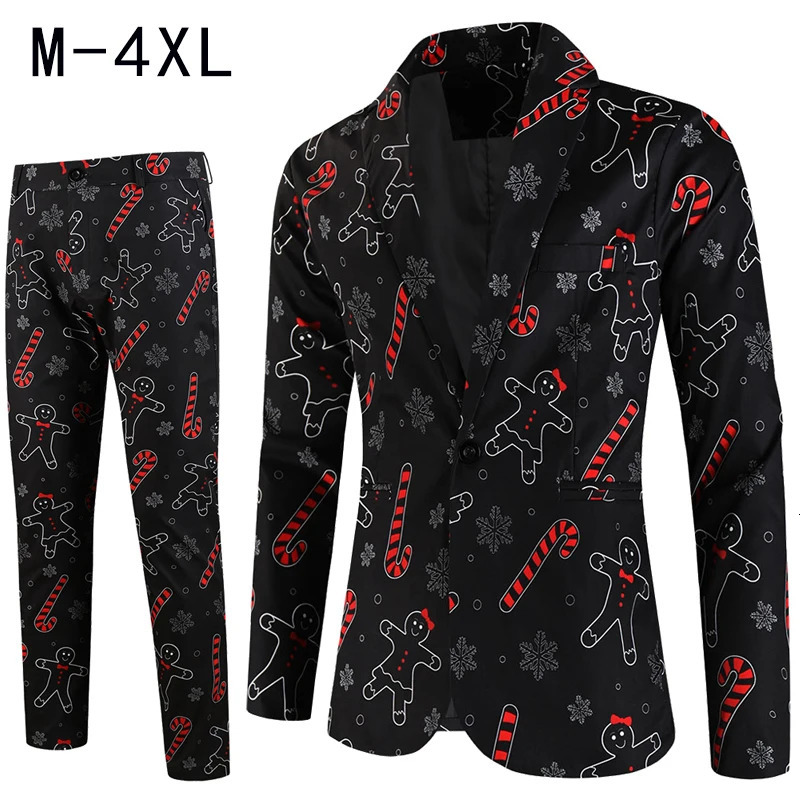 2024 Christmas Imprimé à deux pièces Costumes Blazerspant Single Breasted Men Blazer set en scène une robe de fête pour hommes Vêtements 241113