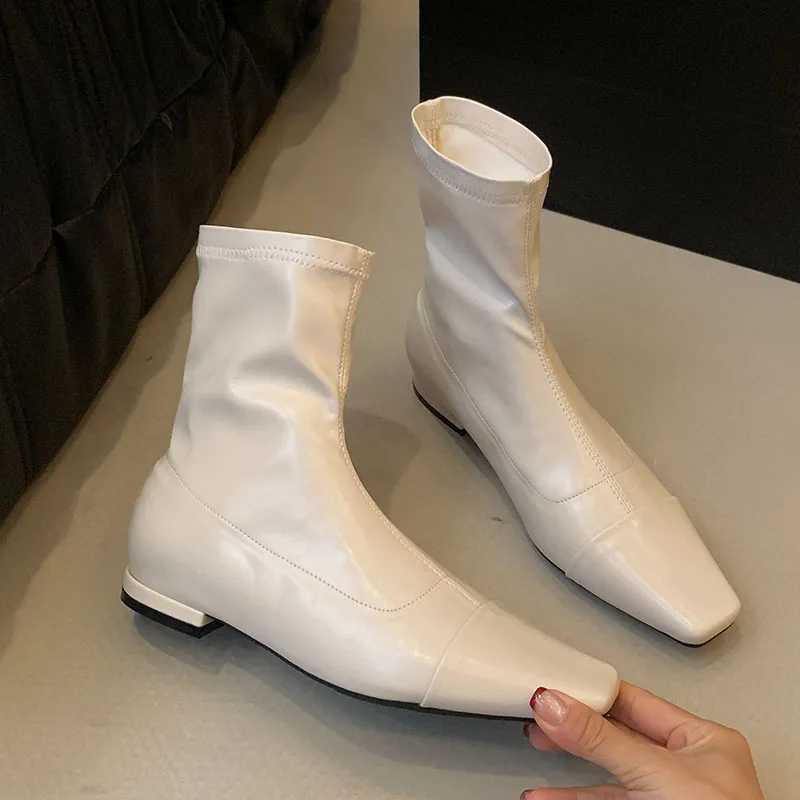 High Quality Fem Flats shoes Fi elastic collared boots casual shoes square shoes womens short striped boots sneakers T241113
