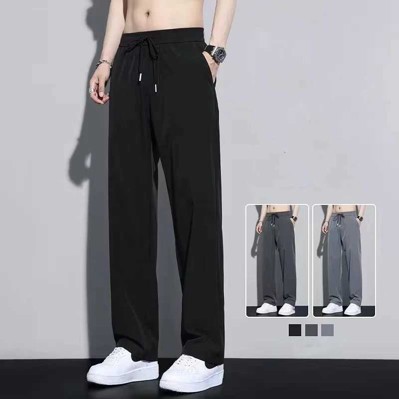 Summer Ice Silk Quick Dry Sweatpant Mens Joggers Pants Oversize Straight Pants Pocket Tracksuit Trousers Fitness Training PantsXJ241112