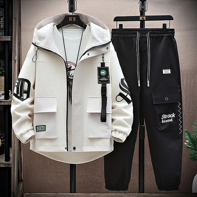 Autumn mens track and field clothing casual jogging hoodie spring sports shirt jacket pants 2-piece set hip-hop running sportswear 241112