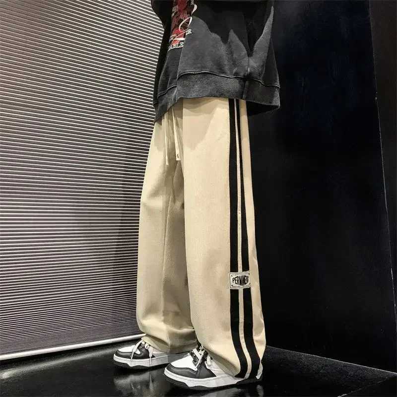 Korean Spring Simple Retro Track Pants Fashion Mens Pants Loose Hip Hop Street High Waist Wide Leg Track Pants Y2k Men ClothingXJ241112