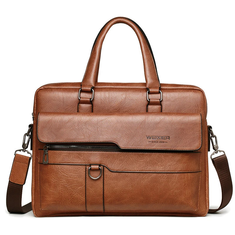 Mens briefcase high-quality business PU leather shoulder messenger bag office handbag 14 inch laptop bag 241112