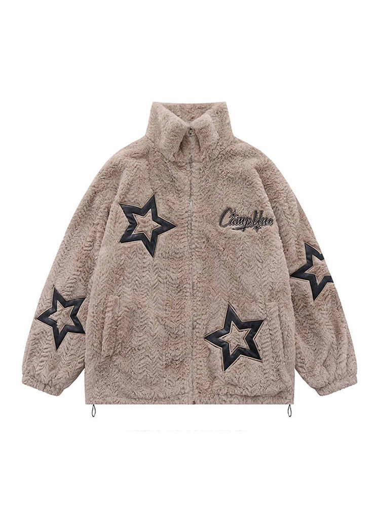 Womens artificial rabbit fur coat thick fashion retro loose long sleeved turtle neck star coat womens plush teddy coat 241112