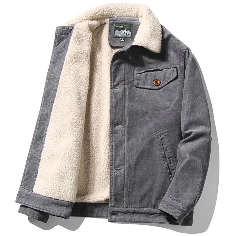 Men Warm Coats Plus Velvet Thick Corduroy Jackets Male Fur Collar Winter Casual Jacket Mens Outwear Thermal Cotton Clothing 6XL 241108