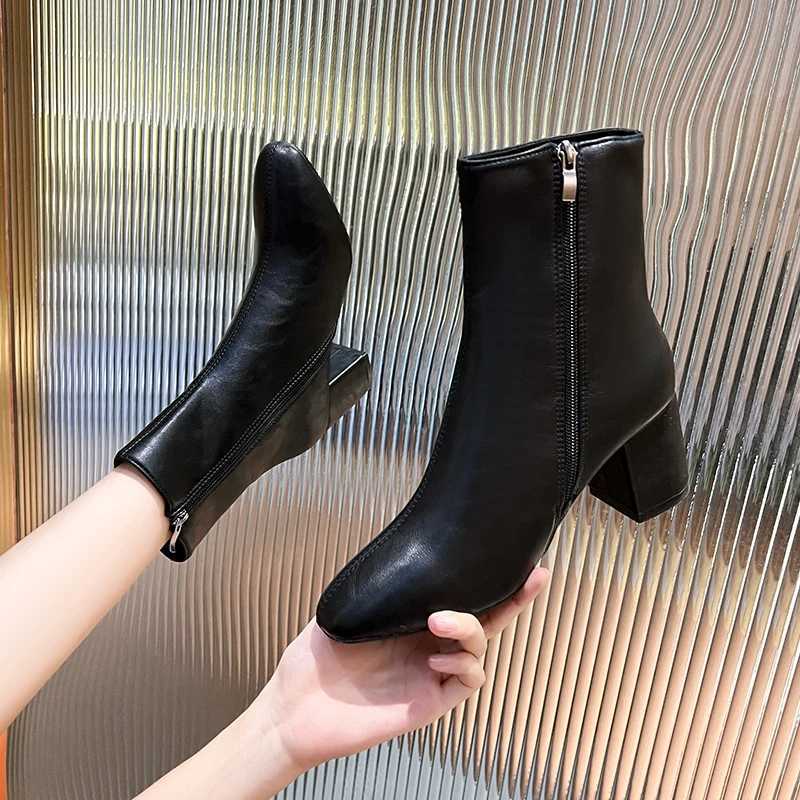High Quality Wenfang toe soft PU leather winter boots high heels short ankle boots womens autumn party shoes T241113