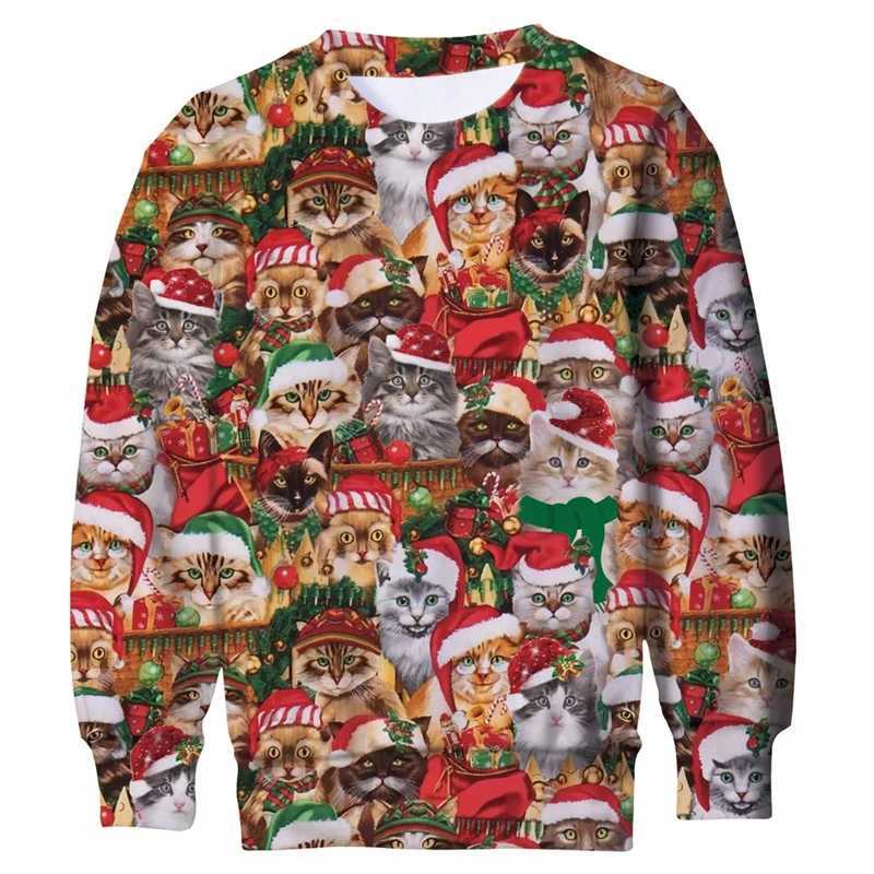 Pull de Noël laid pour les hommes enfants drôle de Noël sweat-shirt cool 3d chien imprimé chat pull sweat à capuche longs à manches longues avec