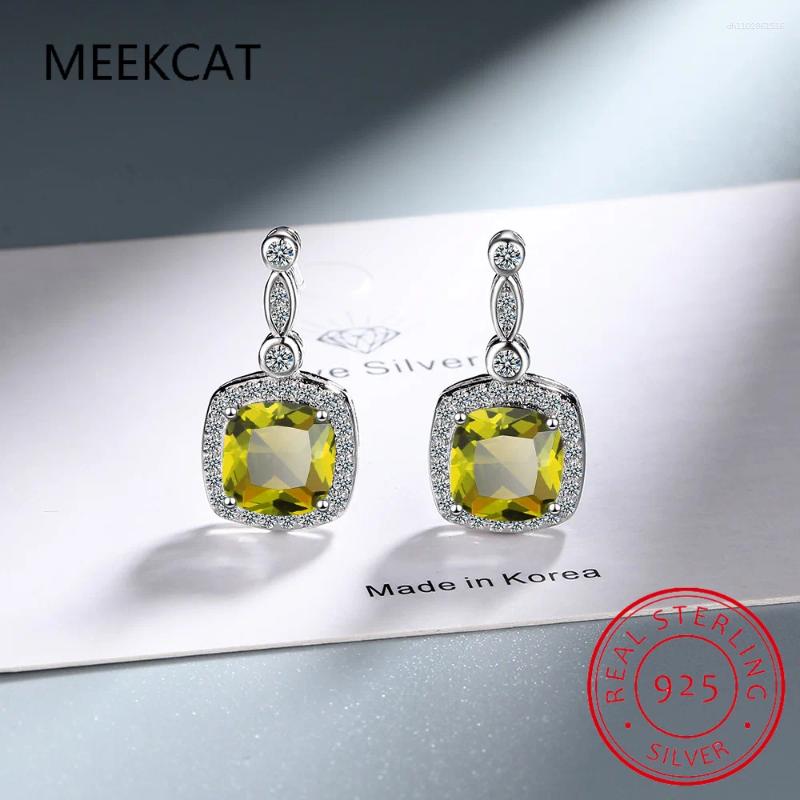 Boucles d'oreilles à tige carrées, coupe princesse, véritable péridot vert naturel, argent Sterling 925, pierres précieuses pour femmes