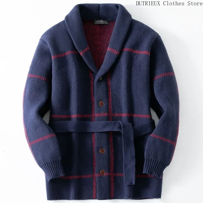 European size street retro mens sweater jacket autumn and winter mens jacquard sweater lapel medium length cardigan cardigan wool sweater 241112