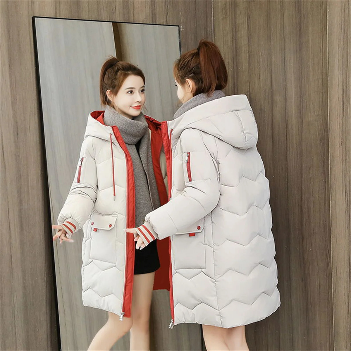 2024 Winter Women Jacket Coats Long Parkas Female Down Cotton Hooded Overcoat Thick Warm Jackets Windproof Casual Student Coat 241108
