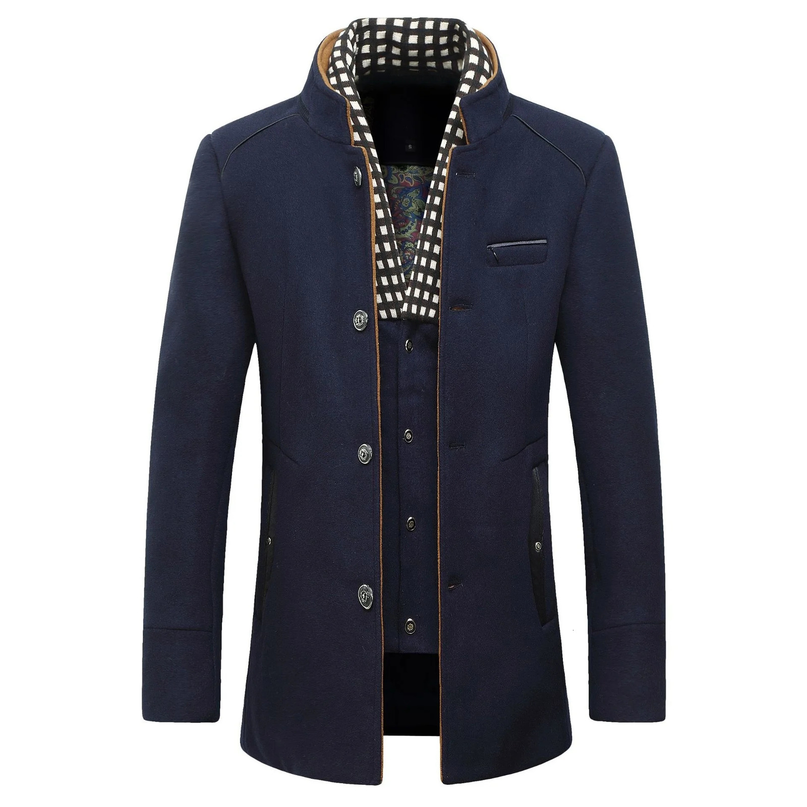 Fashionable mens wool jacket classic double breasted wool blend peacock casual wool windproof jacket 241112