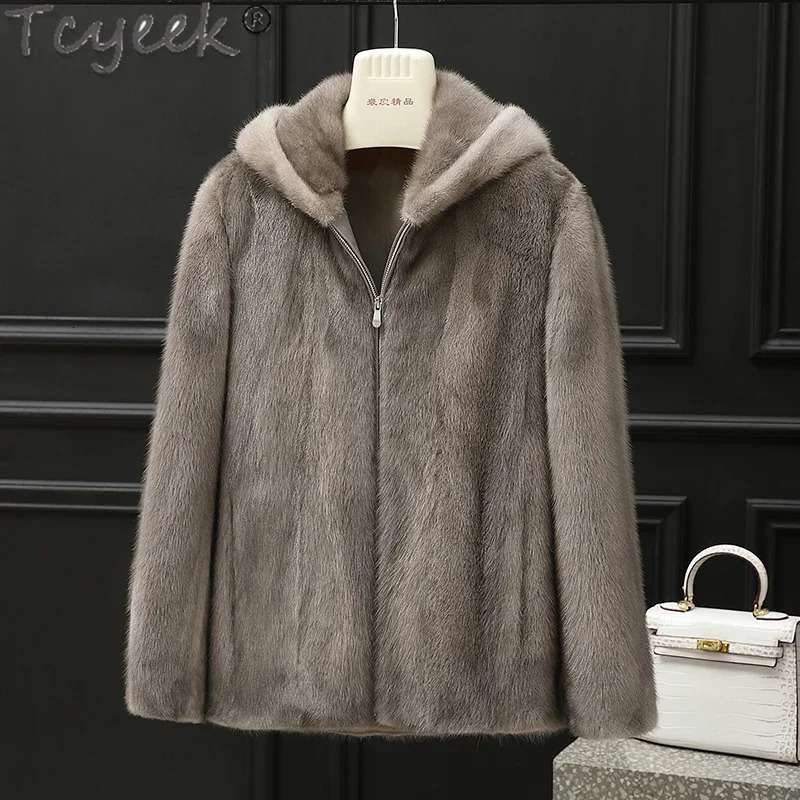 Tcyeek mink coat mens imported full mink coat winter mens clothing hooded zipper real fur coat 241112