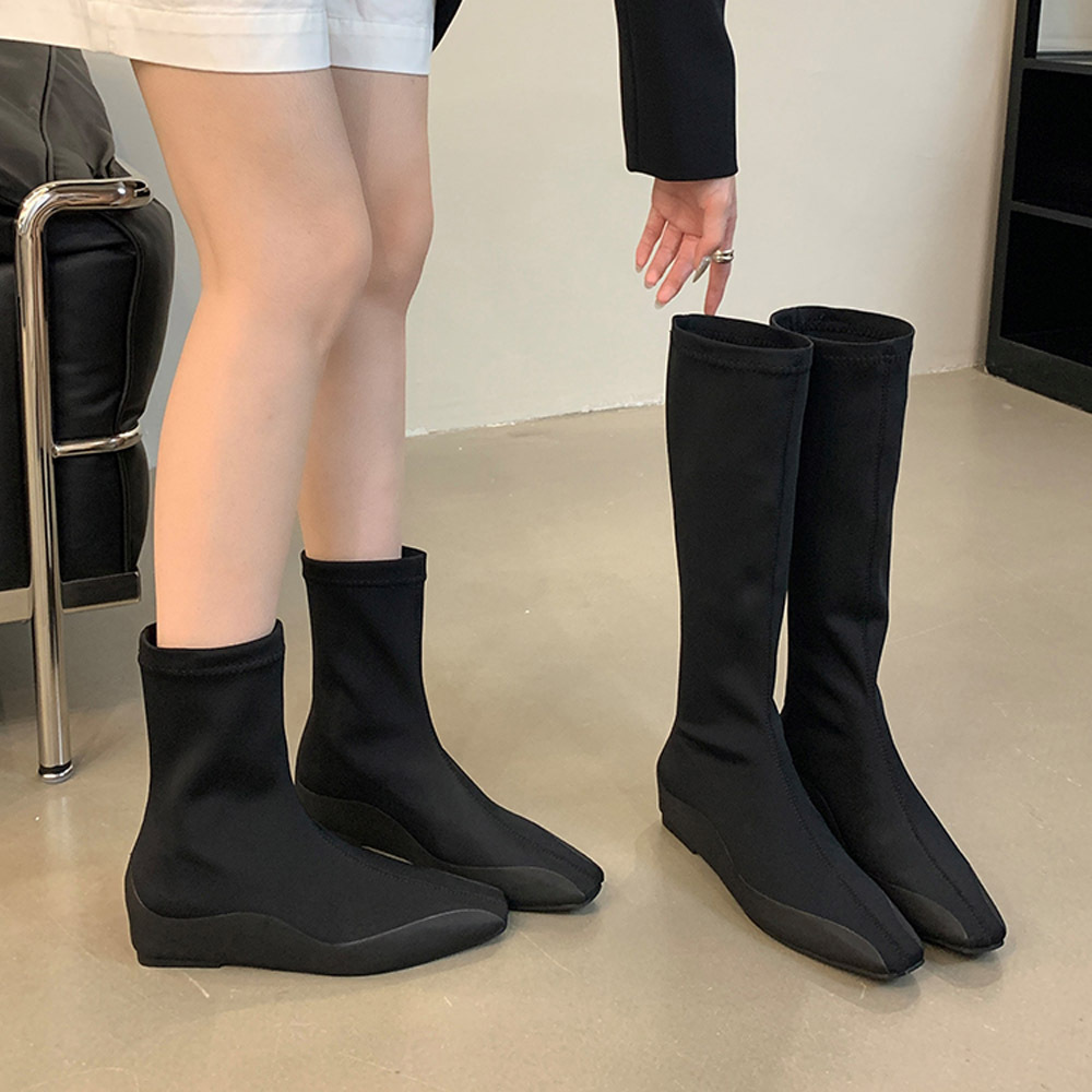 Bottes élastiques d'automne 2024, chaussures tissées de tempérament Simple, couleur unie, bottes fines confortables et assorties avec tout