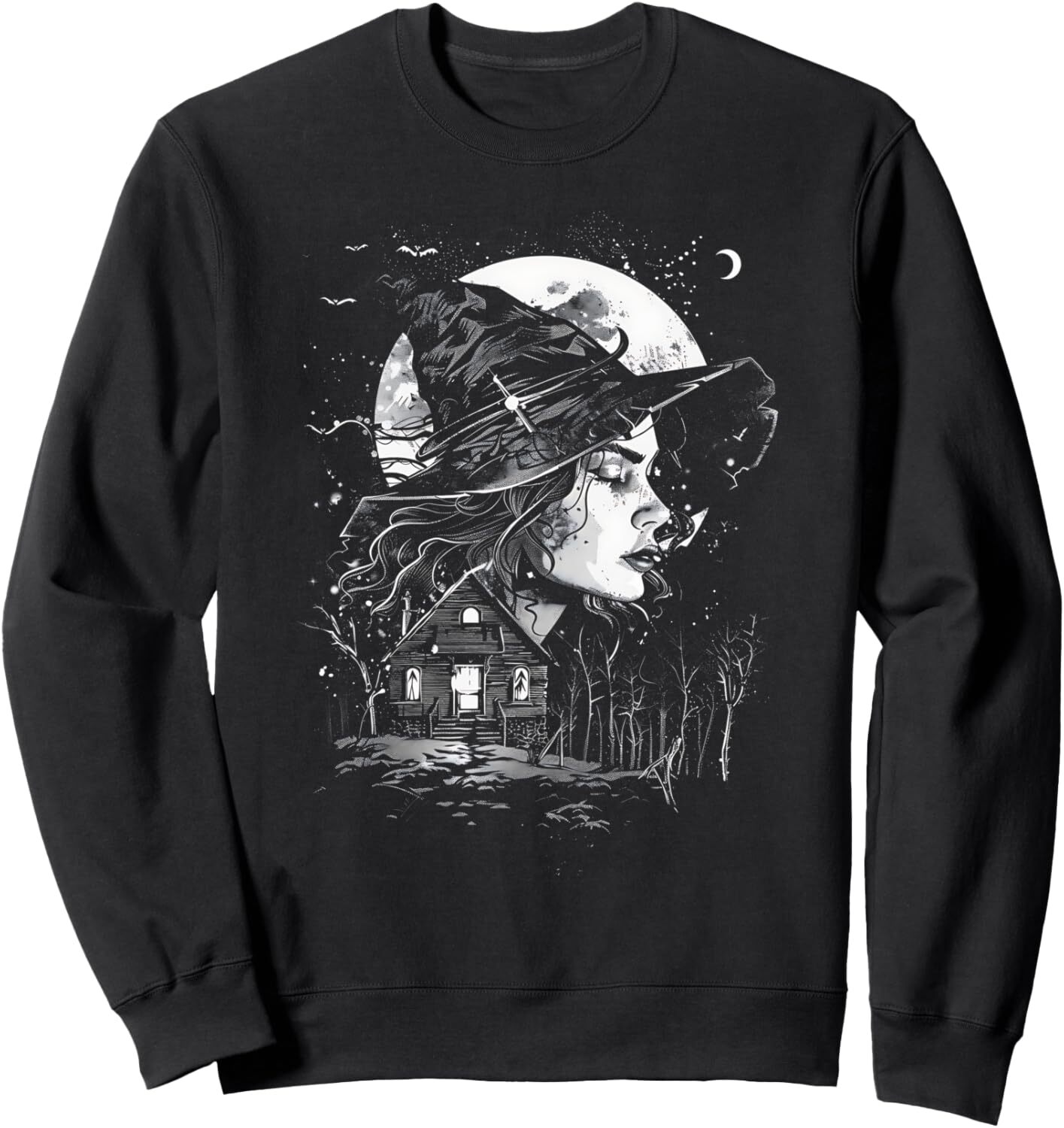 Chemises à manches longues pour hommes sweats-shirts Halloween Witch Costume fête Spooky Moon Woods Witch Sweatshirt T-shirt Tee Tee Streetwear C