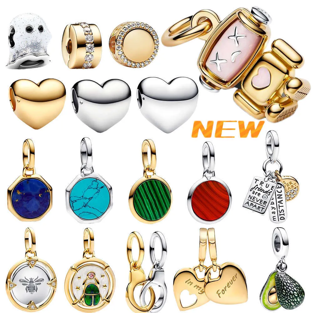 New designer 925 silver Spinnable Face Robot Apple Scarab Beetle Medallion Avocado Friendship Opalescent Double Dangle Charm charms gift
