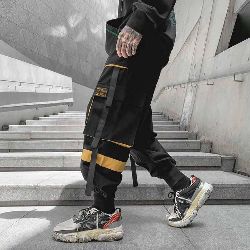 Autumn Winter Japan Style Mens Hip Hop Techwear Pants Blue Green Yellow Patchwork Streetwear Joggers Wide Leg Cargo PantsXJ241112