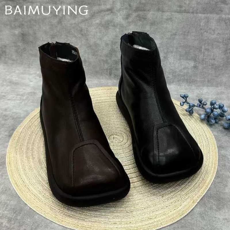 High Quality Flats Wen Ankle Boots Fi Leather Shoes Wan Trend Winter Brand Designer Punk Gothic Walking Comfortable Flawless Botas T241113