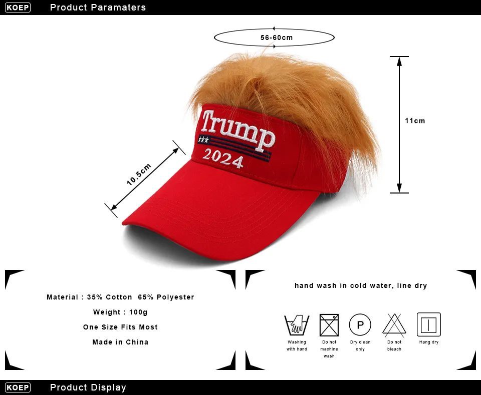 Trump 2024 Embroidery Hat With Hair Baseball Cap Trump Supporter Rally Parade Cotton Hats C1122