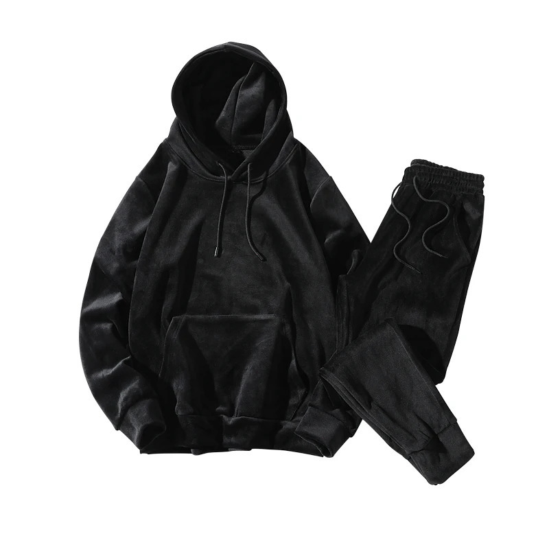 Mens Winter Warmth Set Casual Gold Velvet Hoodie with Pants Two Double sided Velvet Sportswear 241112