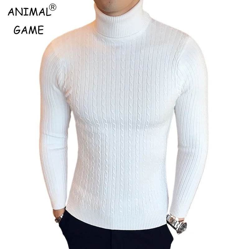 Mens Slim Fit Turtleneck Sweater Casual Twist Patterned Pullover Knitted Sweaters Autumn Outdoor Streetwear Warm Sweaters Men 241113