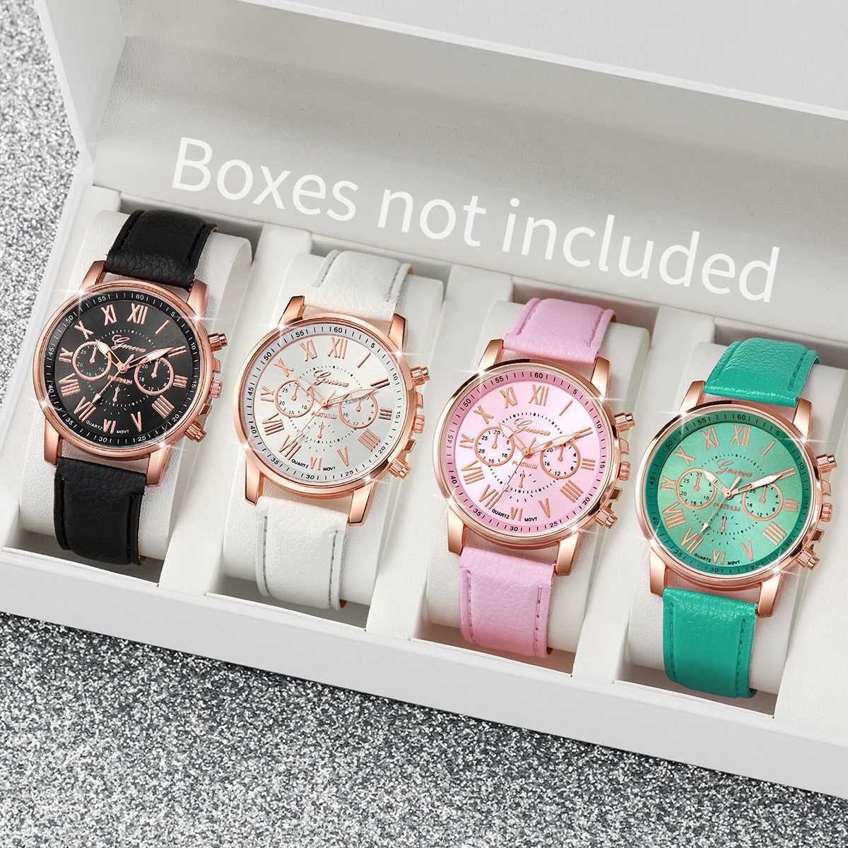 4pcs / set Meilleur ami petite amie Famille Watch Fashion Multi Color Leather Quartz Watch Set Syle de trajet polyvalent