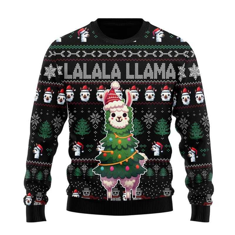 Llama Ugly Christmas Sweater For Women Men Clothes Funny Alpaca Boy Sweater Holiday Sweatshirts Casual Female Sweaters Pullovers LX241113
