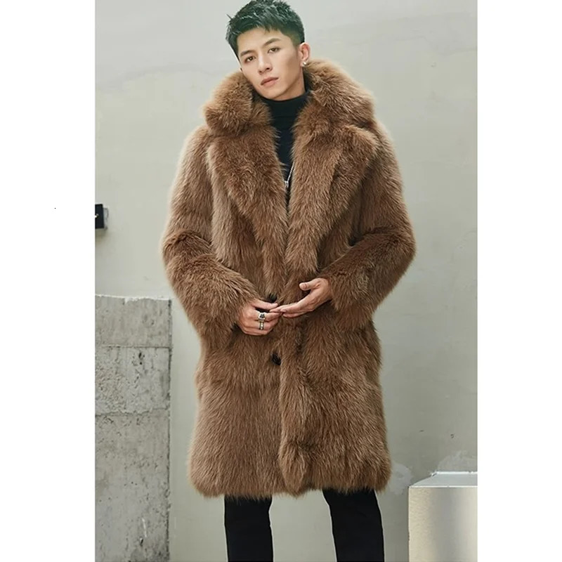 Mens fur coat autumn and winter item fox fur coat winter warm and casual windshield large size 241112