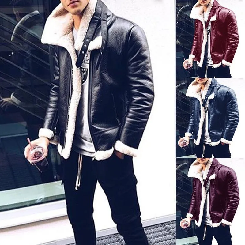 Veste en cuir de fourrure pour la fourrure masculine Lugentolo Menfaux Mode hiver plus collier de velours collier et manches longues vestes décon