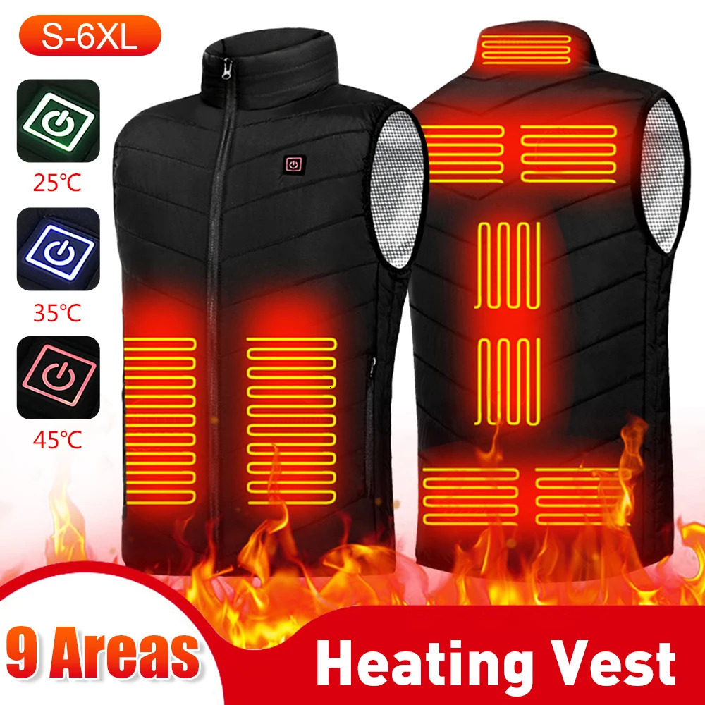 9 Areas Heated Vest Jacket Man Women Thermal Waistcoat Zipper Self Heating Vest USB Electric Heated Jacket for Outdoor Hunting 241113