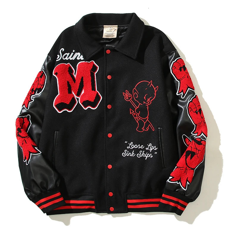 High Street Towel Letter Embroidery Character Printing Pu Leather Jacket Mens Autumn Upright Ropa Hombre Pocket Y2k Coat 241112