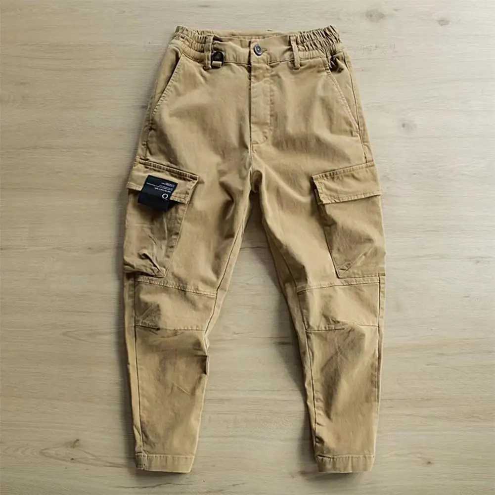 Stylish Cargo Pants Ankle-Length Solid Color lti Pockets Men Fitness Pants Slim Fit Comfortable Sports Pants for JoggingXJ241112