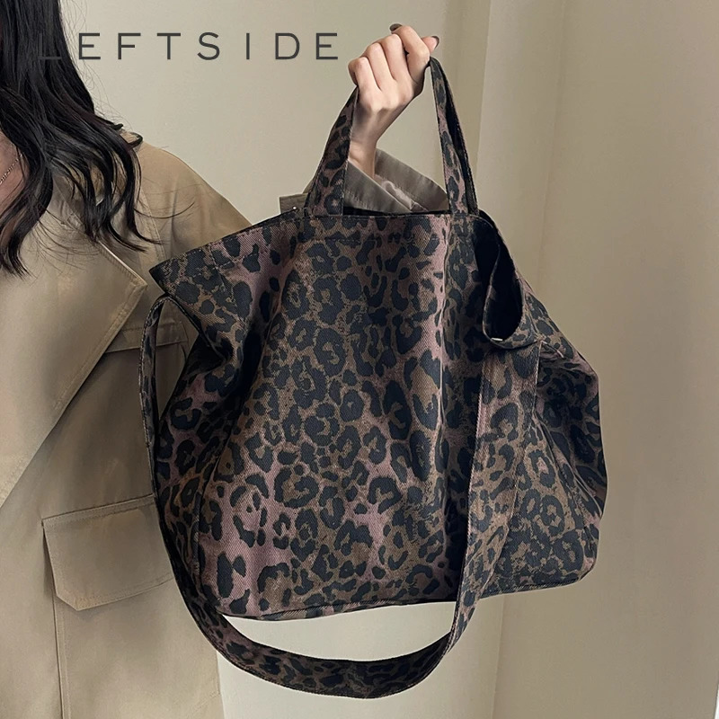 LEFTSIDE Leopard 2024 Korean Fashion Cross Body Bag Womens Travel Handbag Womens Shopping Shoulder Bag 241112