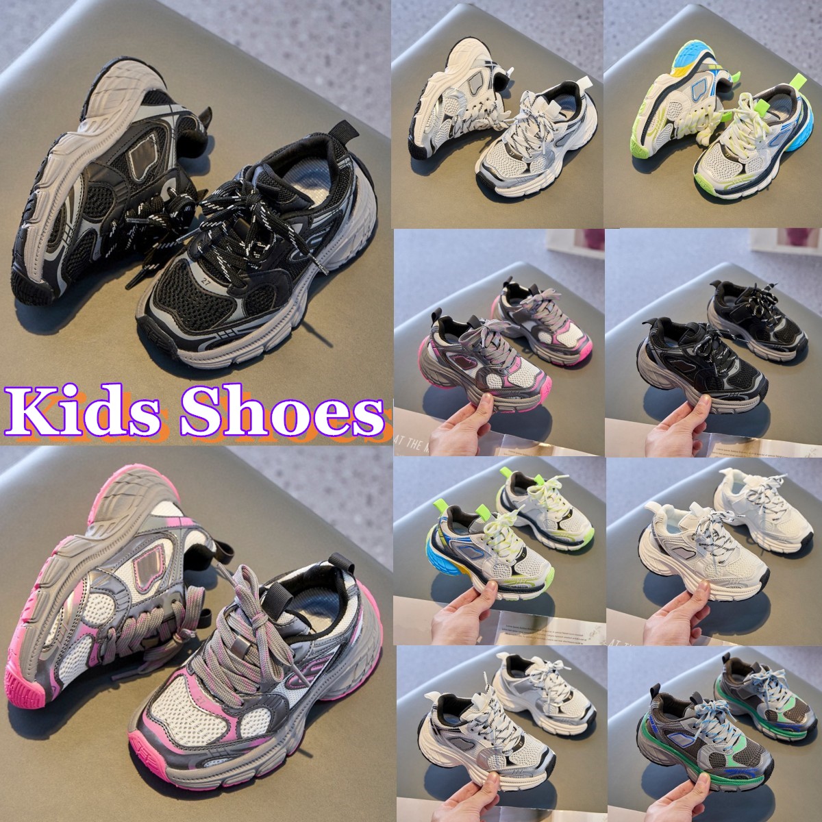 designer brand kids running shoes toddler sneakers children black silvery Pink trainer green outdoor Youth baby shoe size 26-37-image-919351347