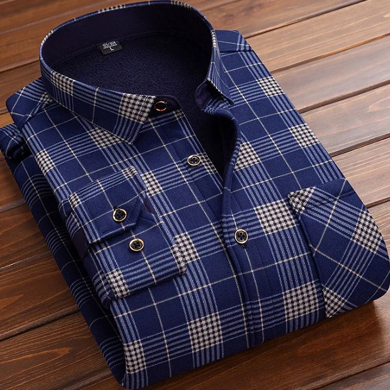 2024 Winter Fashion Plaid Long Sleeve Shirt Mens Casual and Fleece Thickened Warm High Quality Plus-Size Shirt L-5XL 241113