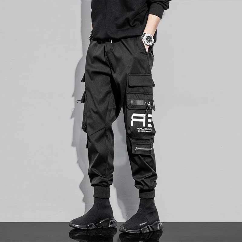 Houzhou dargo pantalon homme d'été streetwear streetwear hip hop pantalon noir harajuku poches techniques technologiques pantalons de cargaison h