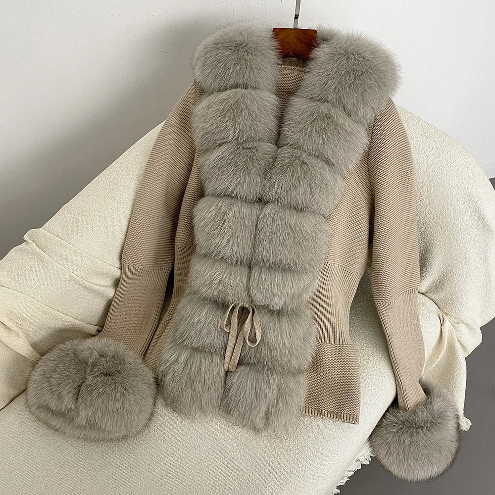 Auteur de fourrure d'automne et d'hiver Esplice de travail en tricot bandage cardigan cardigan veste collée détachable manteau de fourrure 241112