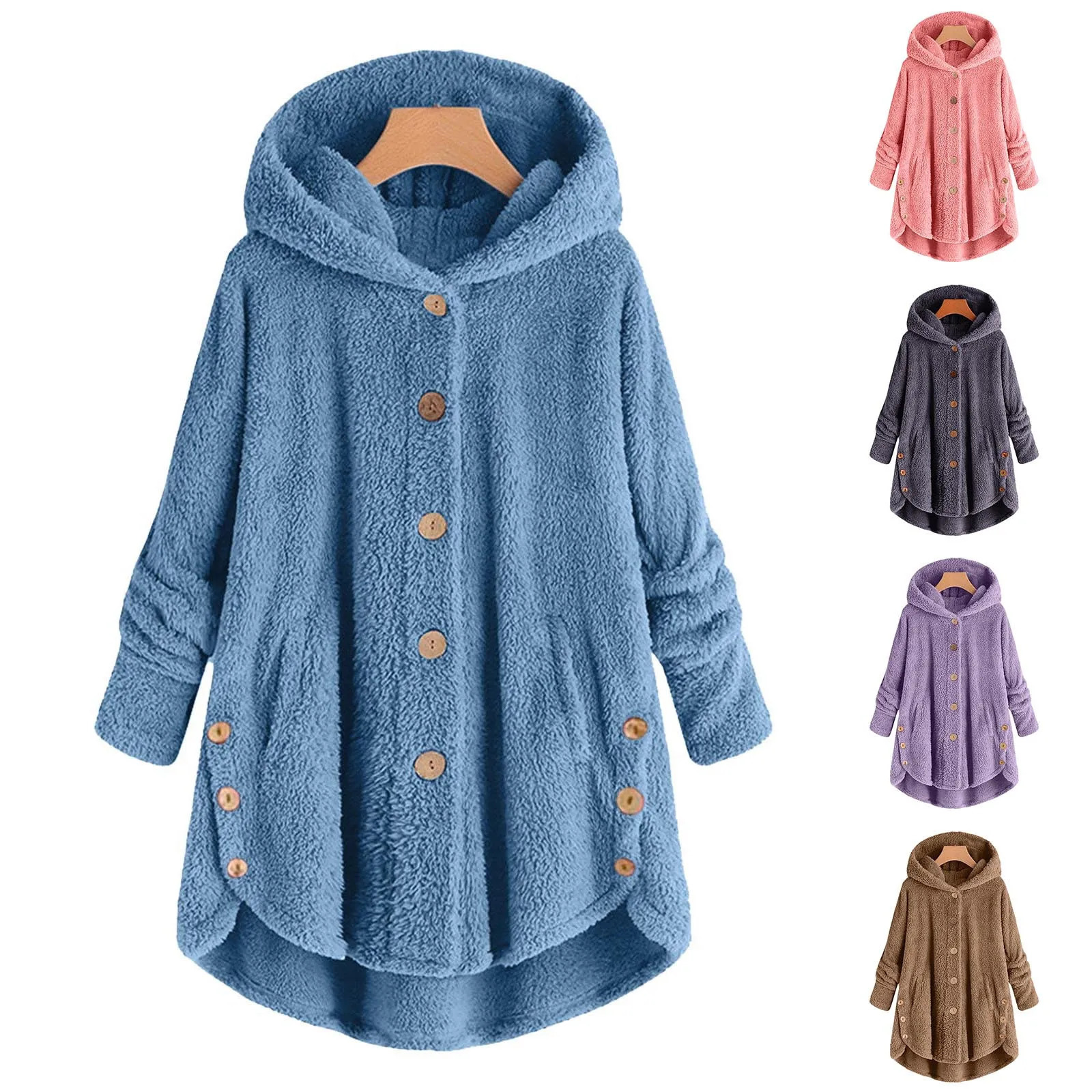 Maisseur chaud en laine et mélange femme en peluche chaude en peluche en peluche en peluche en peluche en peluche à capuche plus taille 5xl mante