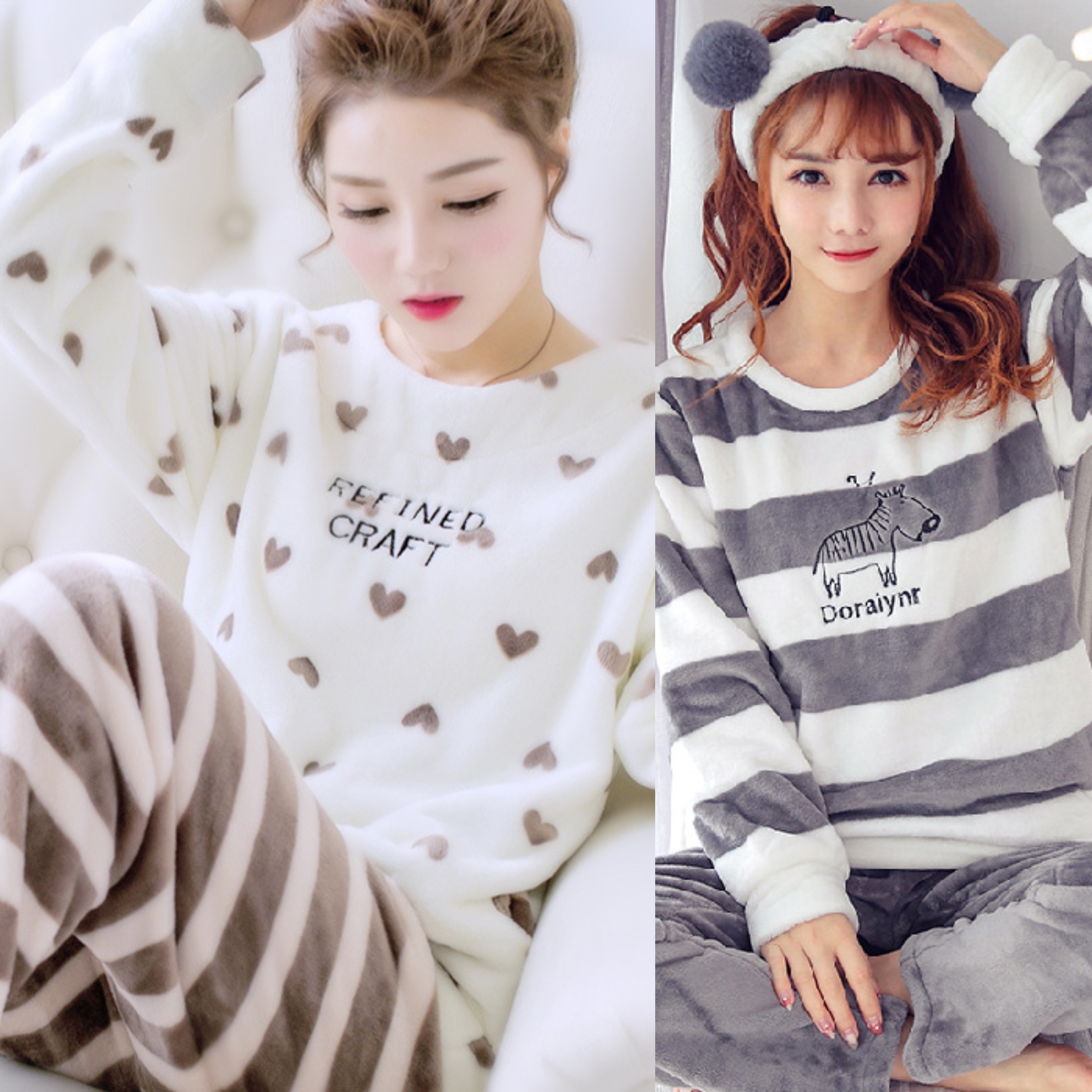 Women's Two-Piece Autumn And Winter Thickened Warm Pyjamas Maternity Coral Fleece Monthly Clothing Breastfeeding Pajamas Homewea