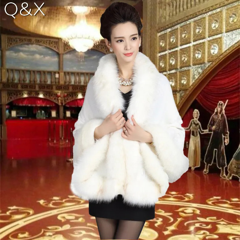 13 Colors Winter Womens White Artificial Fox Fur Turning Raincoat Knitted Oversized Open Coat Batwing Sleeves Big Collar Cape Shawl 241112