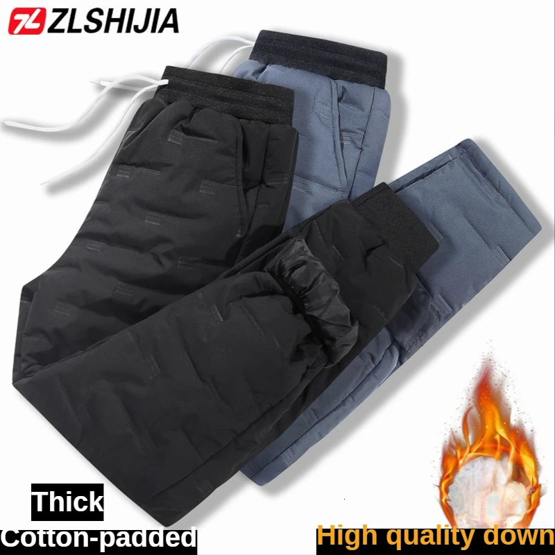 Mens warm pants winter brushed large-span mens large-sized windproof snow pad wool skiing cold cotton pad Trouser 241111