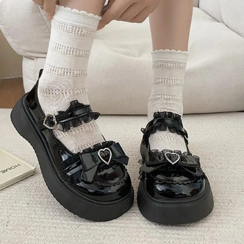 2024 Fashion Buckle Womens Pumps Spring Autumn Mary Jane Round Toe Solid Butterfly Knot Platform Casual Ladies Shoes 241112
