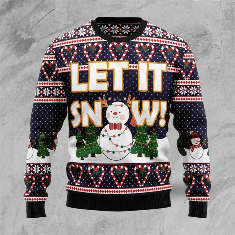 Cartoon Cute Snowman Sweatshirt Men 3d Printed Christmas Ugly Christmas Sweater Loose Sweatshirts Kids New Year Gift Hoodies LX241113