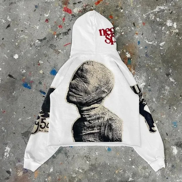 Y2K Retro Punk Mummy Printed Super Large Hoodie Mens and Womens Loose Harajuku Hip Hop Street Clothing Gothic Sportswear 241112
