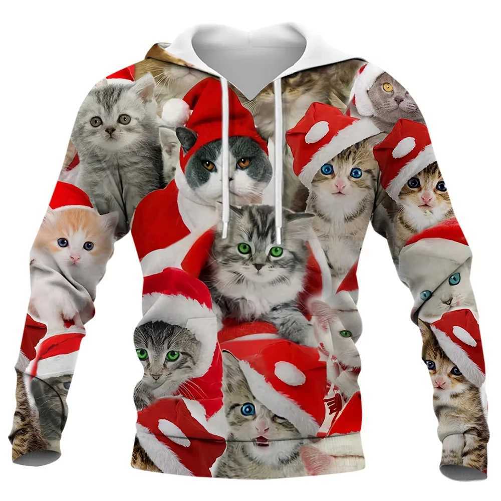 Nouveau sweat à capuche 3D Elasse graphique imprimé Sweat à capuche Men de sweat à capuche Santa Cat Femme Femme Costumes de Noël LX241113