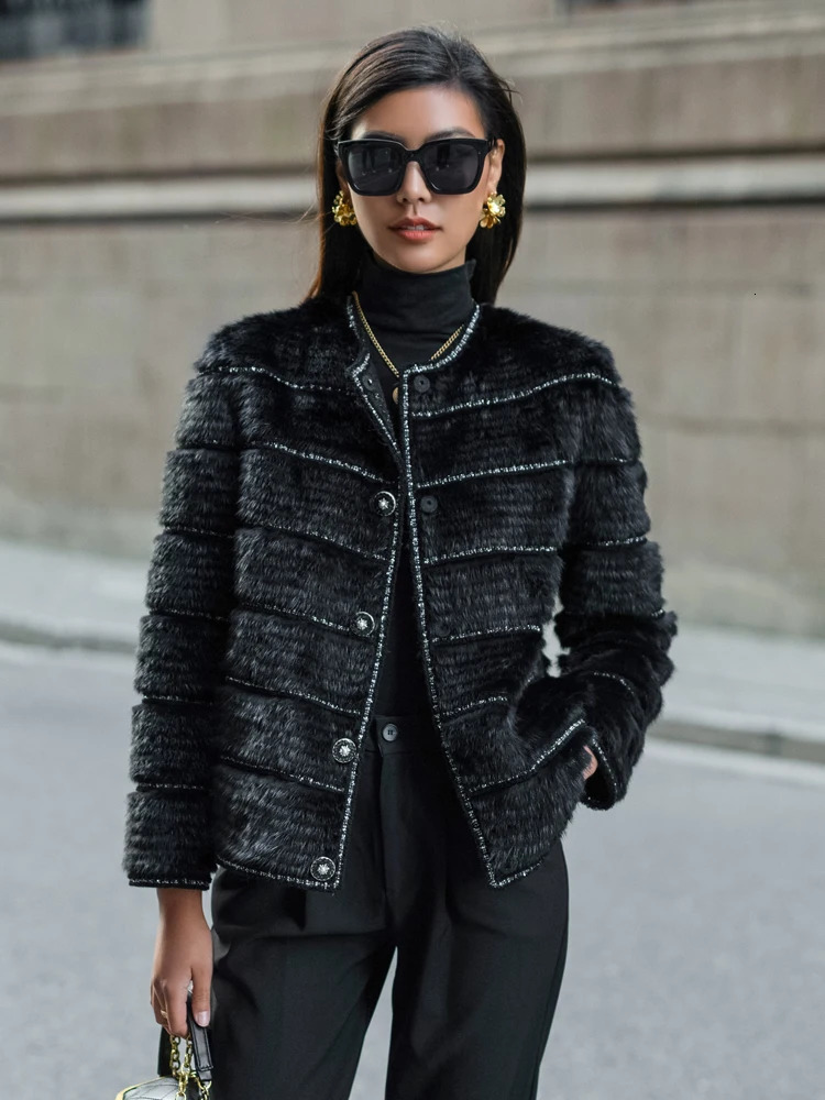 HDHOHR Winter Real Mink Fur Coats Women Fashion Genuine Leather Warm y knitted Jacket Outerwear Female 241113